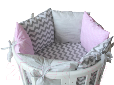 Комплект постельный для малышей Polini Kids Зигзаг 5 (120x60, серый/розовый)
