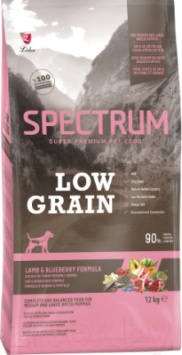 Сухой корм для собак Spectrum Low Grain для щенков средних и круп. пород с ягненком и черникой (12кг)