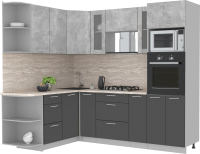 Кухонный гарнитур Интерлиния Мила 1.68x2.4 левая (бетон/антрацит/травертин) - 