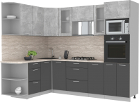 Кухонный гарнитур Интерлиния Мила 1.68x2.6 левая (бетон/антрацит/травертин) - 