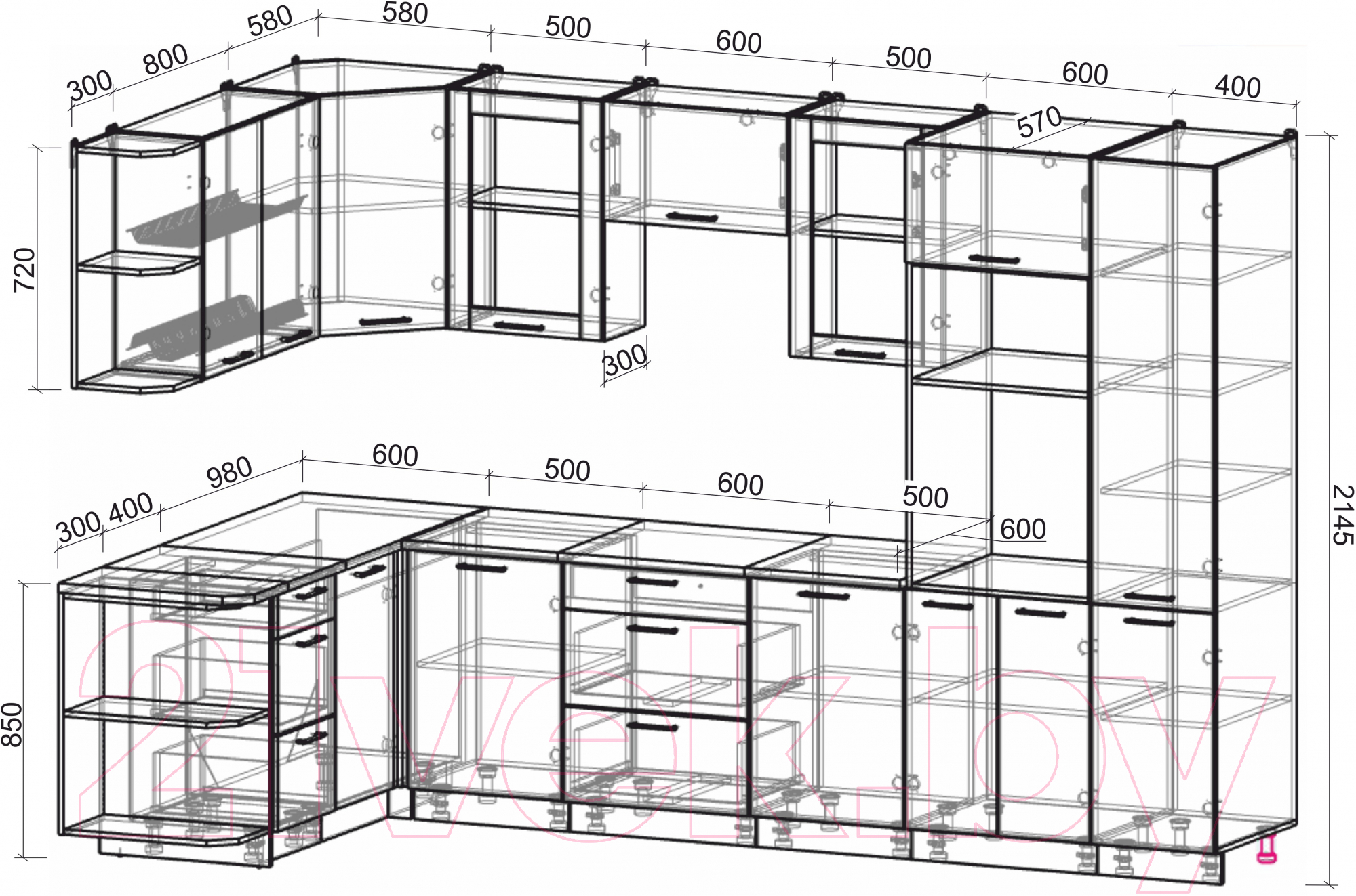 Готовая кухня Интерлиния Мила 1.68x3.2 левая (бетон/антрацит/травертин)