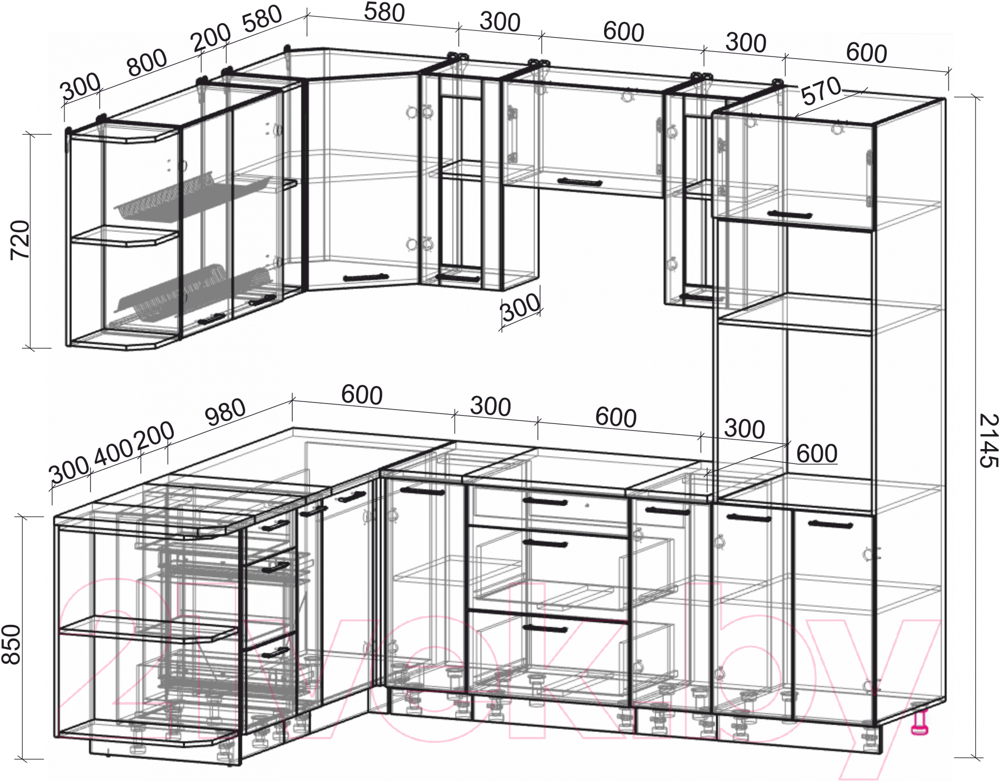 Готовая кухня Интерлиния Мила 1.88x2.4 левая (бетон/антрацит/травертин)