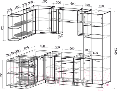 Готовая кухня Интерлиния Мила 1.88x2.4 левая (бетон/антрацит/травертин)