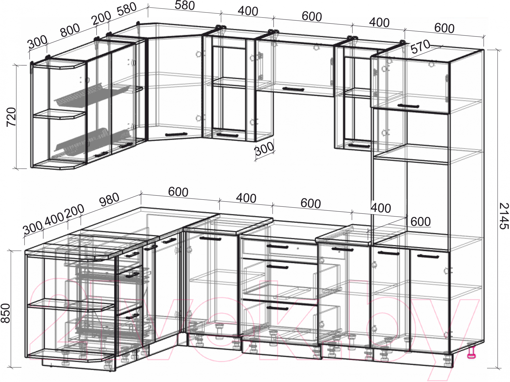 Готовая кухня Интерлиния Мила 1.88x2.6 левая (бетон/антрацит/травертин)