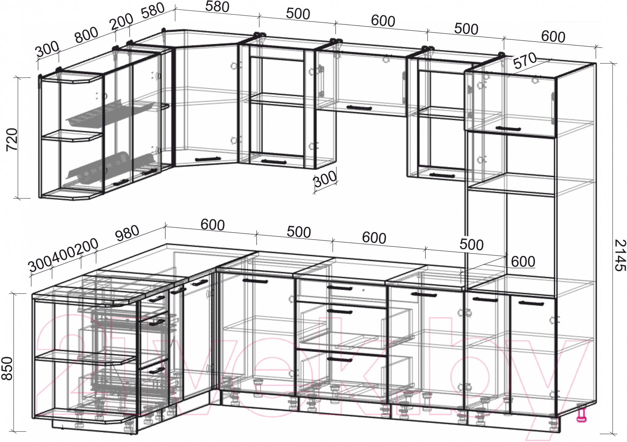 Готовая кухня Интерлиния Мила 1.88x2.8 левая (бетон/антрацит/травертин)