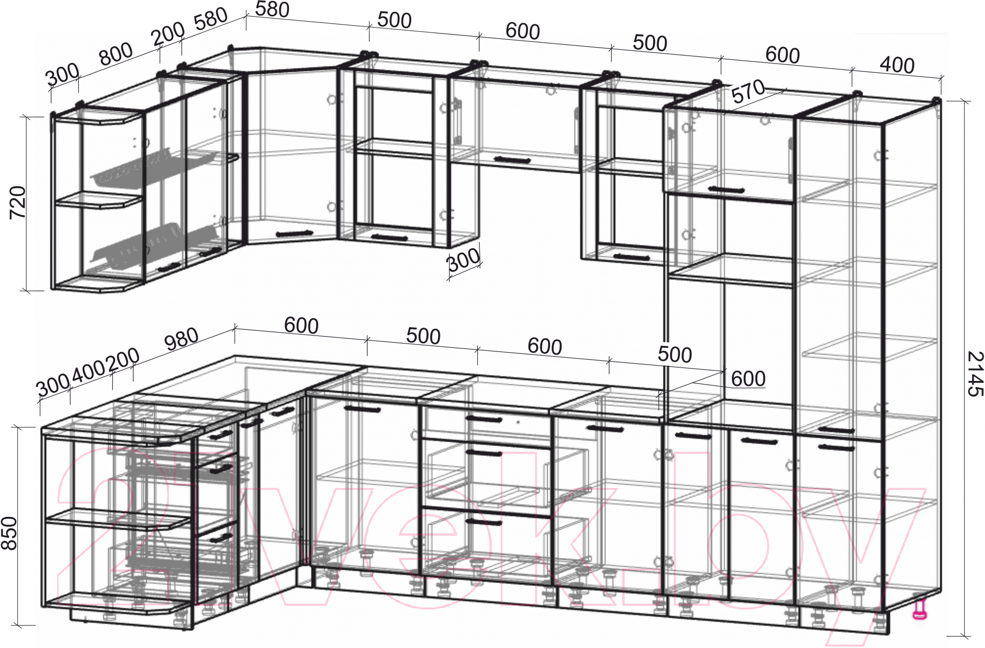 Готовая кухня Интерлиния Мила 1.88x3.2 левая (бетон/антрацит/травертин)