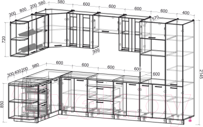 Готовая кухня Интерлиния Мила 1.88x3.4 левая (бетон/антрацит/травертин)