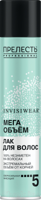 Лак для укладки волос Прелесть Professional Invisiwear Экстремальный объем Сверхсильной фиксации (300мл)