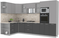Кухонный гарнитур Интерлиния Мила 1.68x3.2 левая (серебристый/антрацит/малага) - 