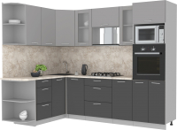 Кухонный гарнитур Интерлиния Мила 1.68x2.6 левая (серебристый/антрацит/малага) - 