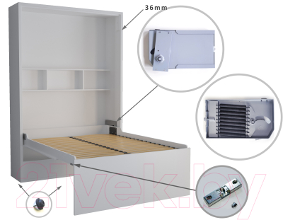 Шкаф-кровать трансформер Макс Стайл Fidji 36мм 140x200 (белый базовый W908 ST2)