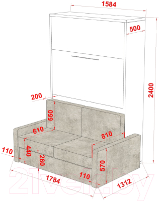 Комплект мебели трансформер Макс Стайл Fidji 36мм 140x200 Sofa (серый пыльный U732 ST9)