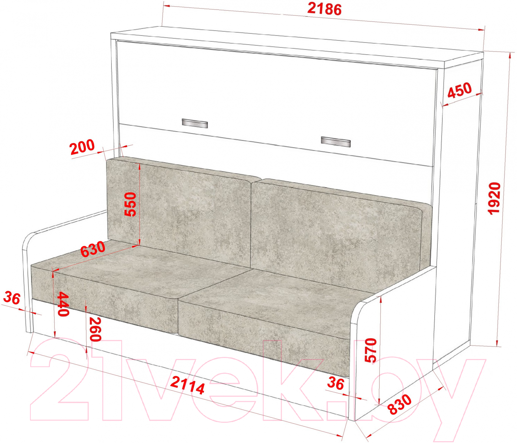 Шкаф-кровать трансформер Макс Стайл Bora 36мм 140x200 Sofa (дуб корбридж натуральный Н3395 ST12)