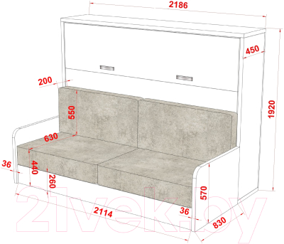 Шкаф-кровать трансформер Макс Стайл Bora 36мм 140x200 Sofa (дуб сорано черно-коричневый Н1137 ST12)