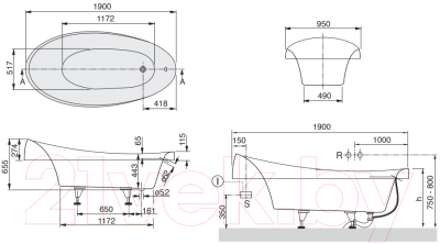 Ванна квариловая Villeroy & Boch Wellness Aveo 190x95 / UBQ194AVE7V-01