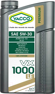Моторное масло Yacco VX 1000 LE 5W30 (2л)