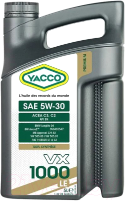 Моторное масло Yacco VX 1000 LE 5W30 (5л)