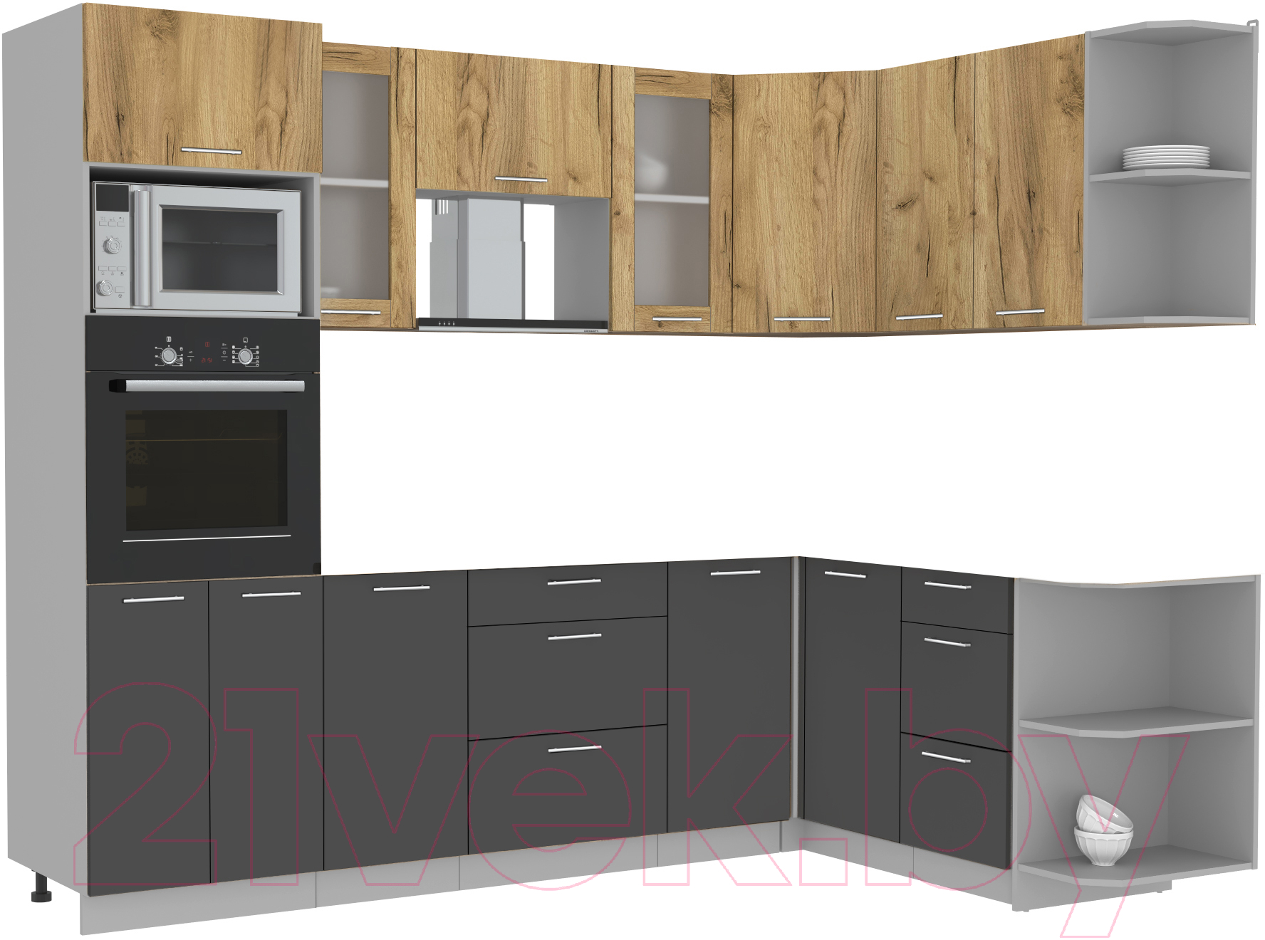 Готовая кухня Интерлиния Мила 1.68x2.6 правая (дуб золотой/антрацит/дуб бунратти)