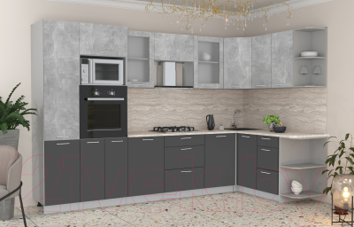 Готовая кухня Интерлиния Мила 1.68x3.2 правая (бетон/антрацит/травертин)