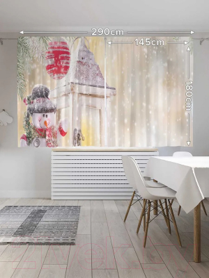 Изображение товара Комплект штор JoyArty Веселый снеговик под елкой / p_21493 (145x180)