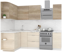 Кухонный гарнитур Интермебель Микс Топ-11 1.9x1.5м левая (дуб каньон/вудлайн кремовый/венато) - 