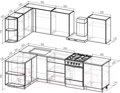 Готовая кухня Интермебель Микс Топ-13 2.1x1.5м левая (белый премиум/дуб крафт золотой/венато)