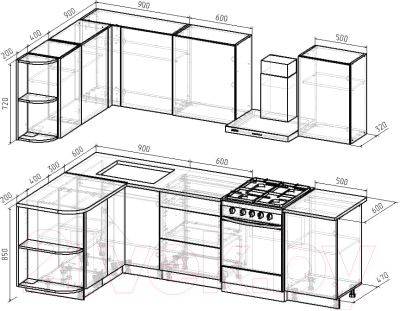 Готовая кухня Интермебель Микс Топ-12 2x1.5м левая (белый премиум/дуб крафт золотой/дуб золотой)