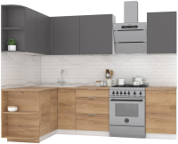 Готовая кухня Интермебель Микс Топ-12 2x1.5м левая (графит серый/дуб крафт золотой/дуб крафт золотой) - 