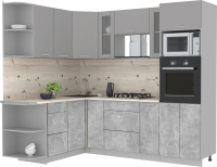 Кухонный гарнитур Интерлиния Мила 1.68x2.4 левая (серебристый/бетон/бискайская сосна) - 