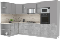 Кухонный гарнитур Интерлиния Мила 1.68x3.2 левая (серебристый/бетон/бискайская сосна) - 