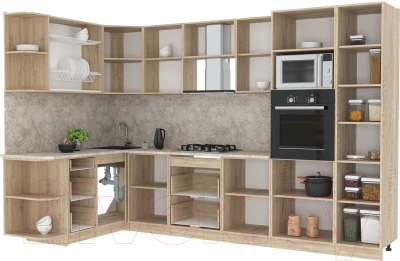 Готовая кухня Интерлиния Мила 1.68x3.2 левая (серебристый/бетон/бискайская сосна)