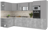 Кухонный гарнитур Интерлиния Мила 1.68x3.4 левая (серебристый/бетон/бискайская сосна) - 
