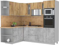 Кухонный гарнитур Интерлиния Мила 1.68x2.4 левая (дуб золотой/бетон/дуб бунратти) - 