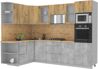 Кухонный гарнитур Интерлиния Мила 1.68x2.8 левая (дуб золотой/бетон/дуб бунратти) - 