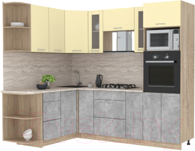Готовая кухня Интерлиния Мила 1.68x2.4 левая (ваниль/бетон/травертин)