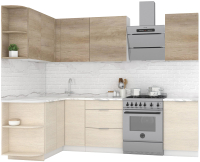 Готовая кухня Интермебель Микс Топ-12 2x1.5м левая (дуб каньон/вудлайн кремовый/венато) - 