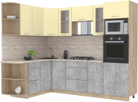 Кухонный гарнитур Интерлиния Мила 1.68x2.6 левая (ваниль/бетон/травертин) - 
