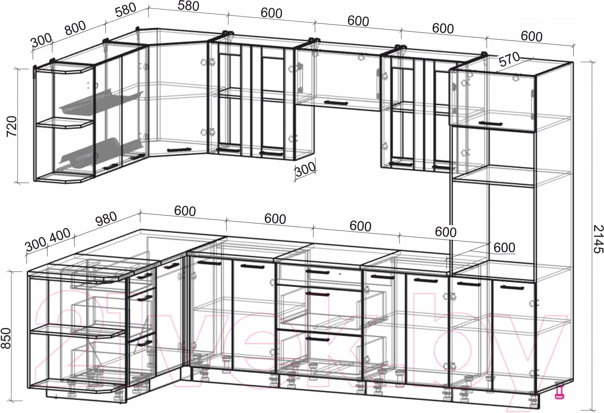 Готовая кухня Интерлиния Мила 1.68x3.0 левая (ваниль/бетон/травертин)