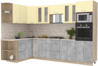 Кухонный гарнитур Интерлиния Мила 1.68x3.0 левая (ваниль/бетон/травертин) - 