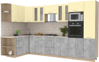 Кухонный гарнитур Интерлиния Мила 1.68x3.4 левая (ваниль/бетон/травертин) - 