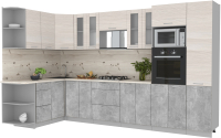 Кухонный гарнитур Интерлиния Мила 1.68x3.4 левая (вудлайн кремовый/бетон/бискайская сосна) - 