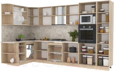 Готовая кухня Интерлиния Мила 1.68x3.4 левая (вудлайн кремовый/бетон/бискайская сосна)