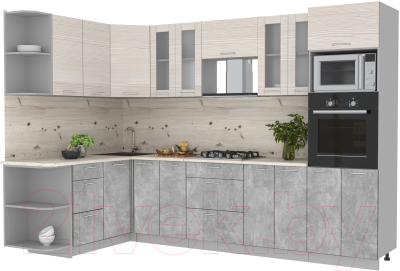 Готовая кухня Интерлиния Мила 1.68x3.0 левая (вудлайн кремовый/бетон/бискайская сосна)