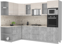 Готовая кухня Интерлиния Мила 1.68x2.8 левая (вудлайн кремовый/бетон/бискайская сосна) - 