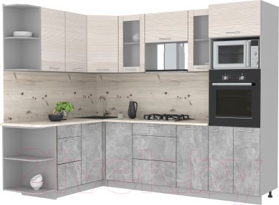 Готовая кухня Интерлиния Мила 1.68x2.6 левая (вудлайн кремовый/бетон/бискайская сосна)