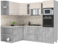 Кухонный гарнитур Интерлиния Мила 1.68x2.4 левая (вудлайн кремовый/бетон/бискайская сосна) - 