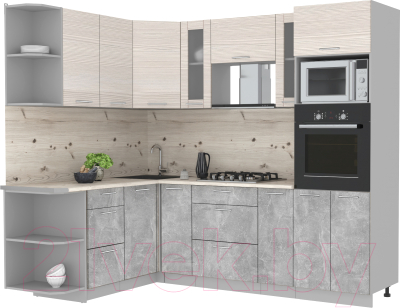 Готовая кухня Интерлиния Мила 1.68x2.4 левая (вудлайн кремовый/бетон/бискайская сосна)