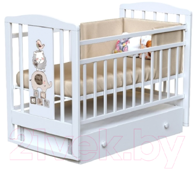 Детская кроватка VDK Dream Animals маятник и ящик (белый)