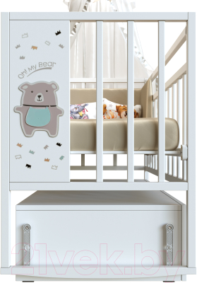 Детская кроватка VDK Mini Loft 3D маятник и ящик Oh My Bear (белый)
