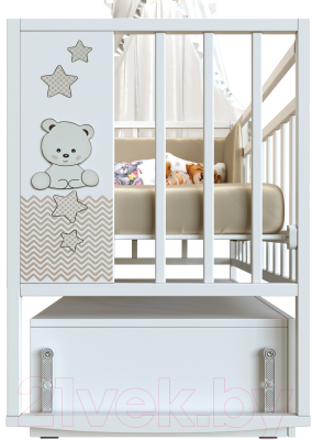 Детская кроватка VDK Mini Loft 3D маятник и ящик Star And Bear (белый)